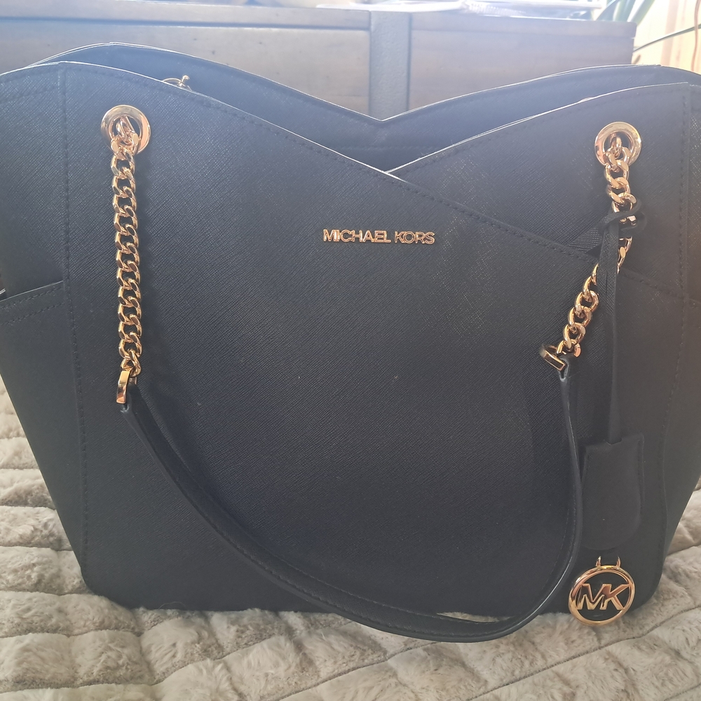 Michael Kors Black Tote with Gold Chain Accents